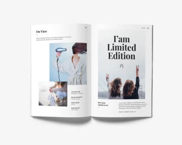 Otwarty magazyn z dwoma zdjęciami ludzi na lewej stronie i jednym większym z napisem I'am Limited Edition na prawej